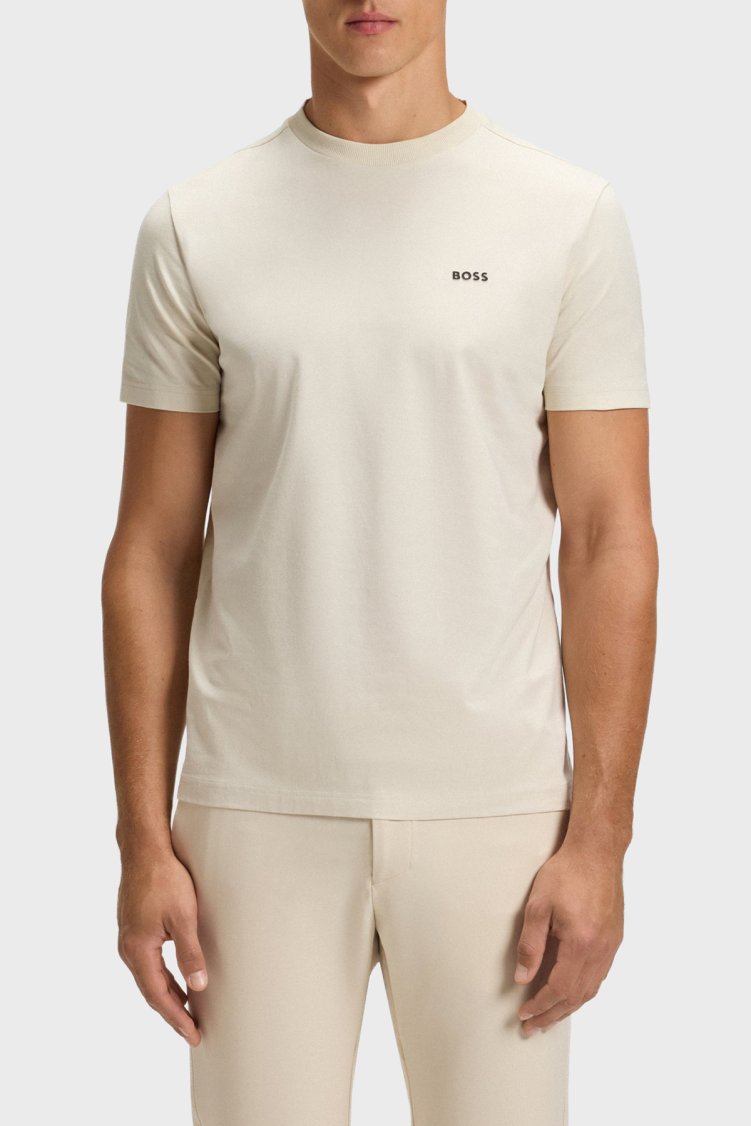 Boss Streç Pamuklu Regular Fit Bisiklet Yaka Erkek T Shirt 50506373 275 Bej - Boss