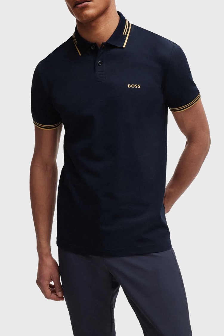 Boss Streç Pamuklu Slim Fit Düğmeli Erkek Polo Yaka T Shirt 50506193 401 LACİVERT - Boss