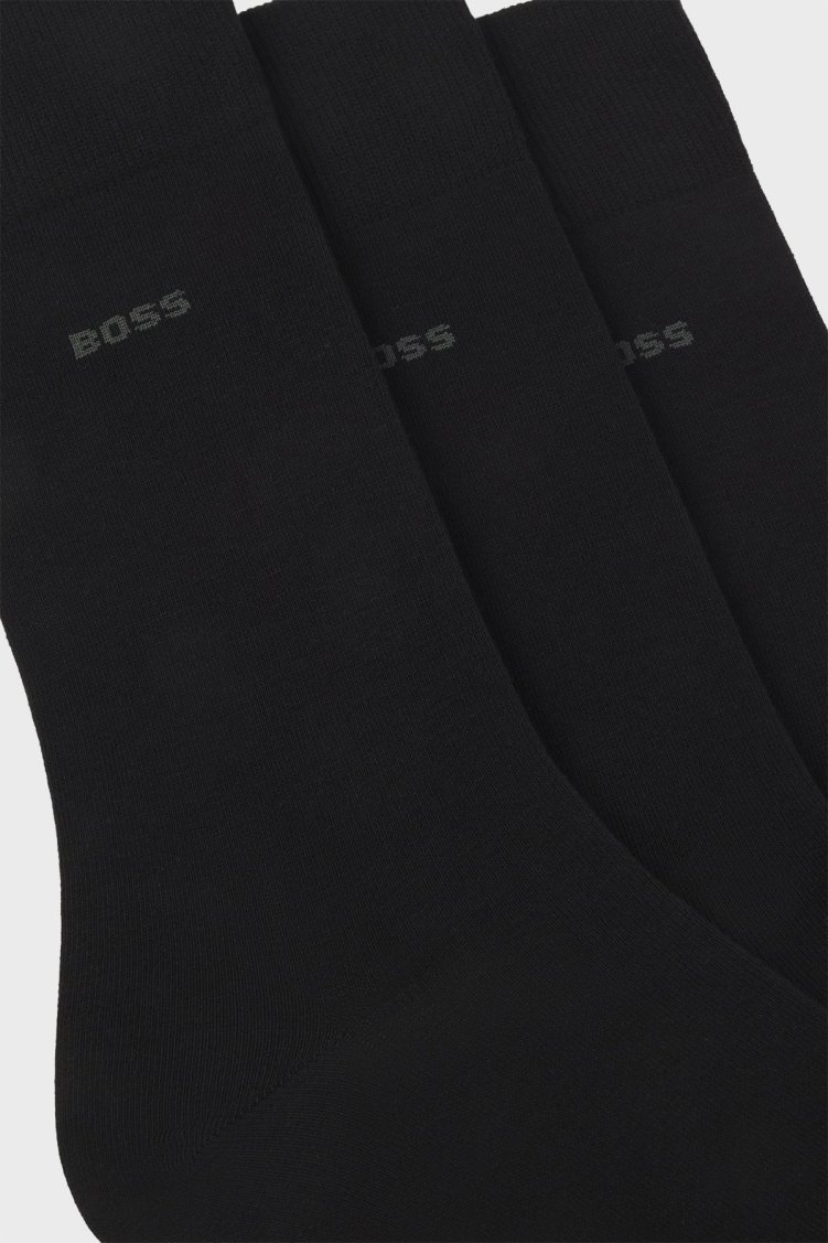 Boss Streç Pamuku Logolu Uzun 3 Pack Erkek Çorap 50469839 001 SİYAH - Boss (1)