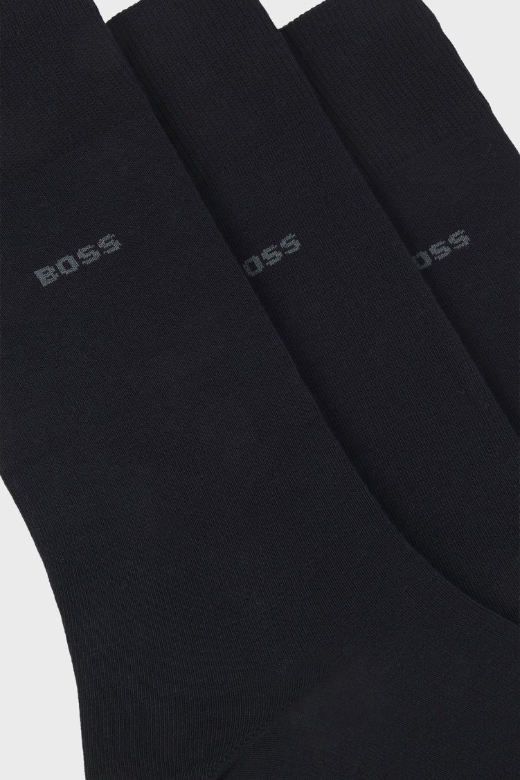 Boss Streç Pamuku Logolu Uzun 3 Pack Erkek Çorap 50469839 401 LACİVERT - Boss (1)