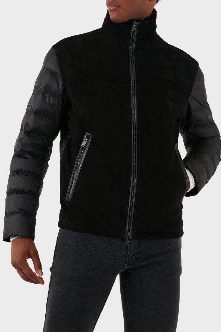 Boss Süet Regular Fit Logolu Dik Yaka Fermuarlı Erkek Mont 50524108 001 SİYAH - Boss