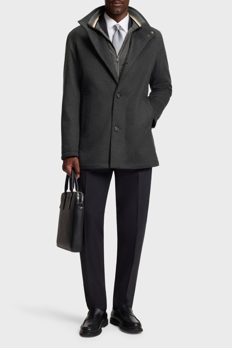 Boss Yün ve Kaşmir Karışımlı Relaxed Fit Dik Yaka Erkek Kaban 50549193 030 GRİ - Boss (1)