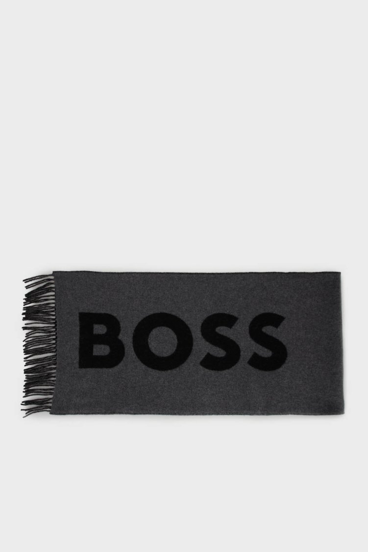 Boss Yünlü Logolu 140 x 140 cm Erkek Atkı 50527099 032 Antrasit - Boss