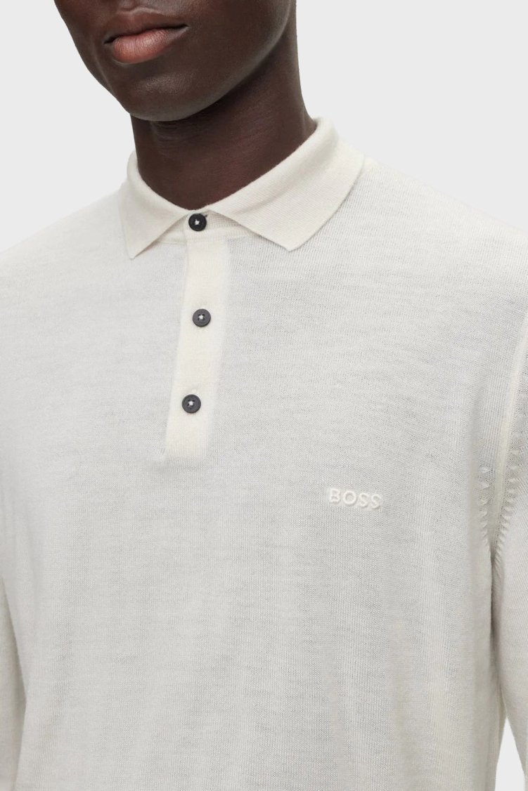 Boss Yünlü Regular Fit Düğmeli Erkek Polo Yaka Kazak 50476357 131 EKRU - Boss (1)