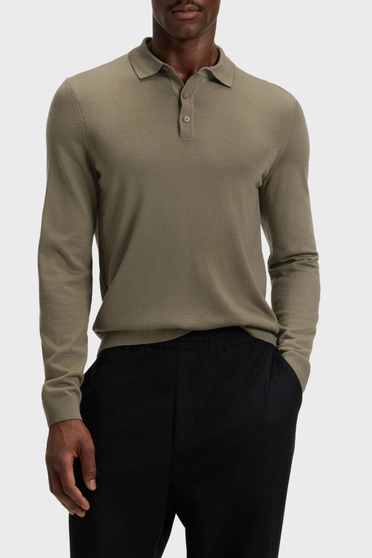 Boss Yünlü Regular Fit Düğmeli Erkek Polo Yaka Kazak 50476357 245 HAKİ - Boss