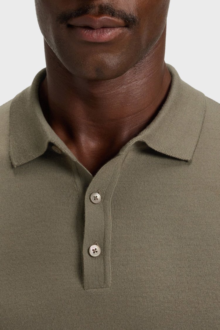 Boss Yünlü Regular Fit Düğmeli Erkek Polo Yaka Kazak 50476357 245 HAKİ - Boss (1)