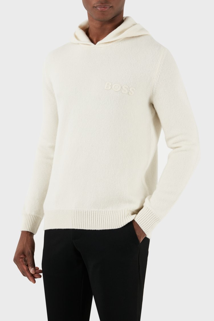 Boss Yünlü Regular Fit Kapüşonlu Erkek Kazak 50500676 131 EKRU - Boss