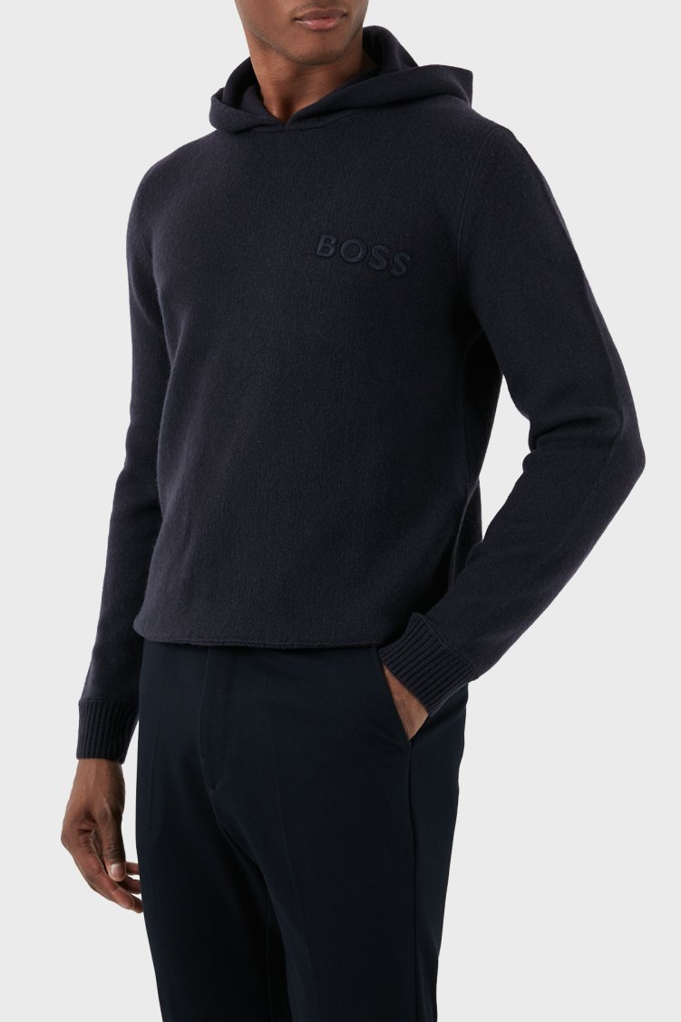 Boss Yünlü Regular Fit Kapüşonlu Erkek Kazak 50500676 404 LACİVERT - Boss (1)