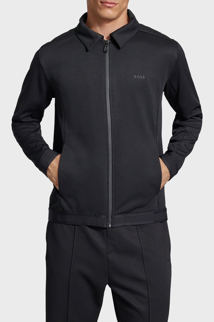 Boss Yünlü Regular Fit Polo Yaka Fermuarlı Erkek Sweat 50518726 001 SİYAH - Boss