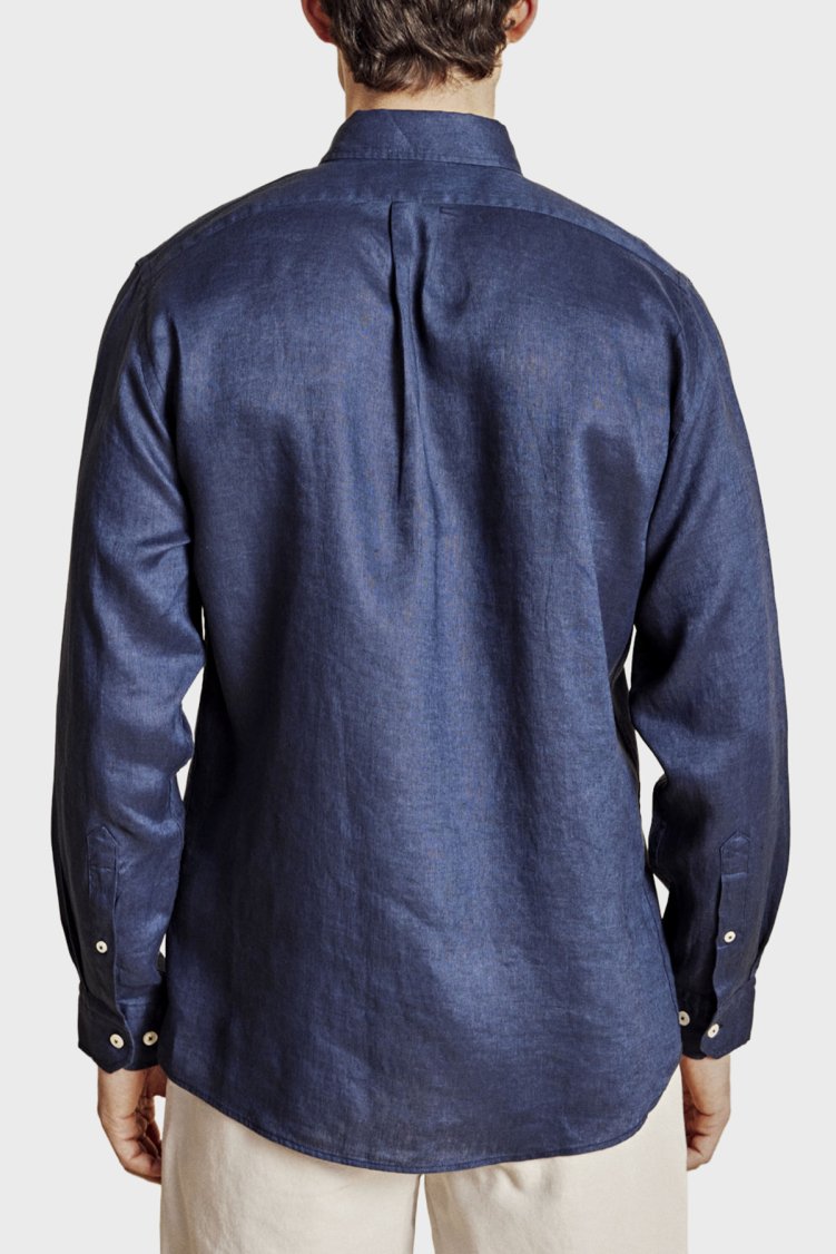 Brooks Brothers % 100 Keten Düğmeli Yaka Regular Fit Uzun Kollu Erkek Gömlek BBSS26MSH022137 LACİVERT - Brooks Brothers (1)