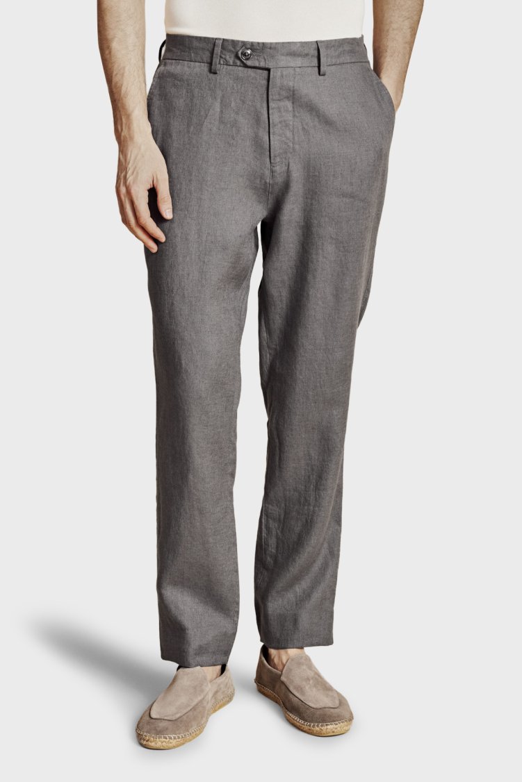 Brooks Brothers % 100 Keten Normal Bel Düz Paça Erkek Pantolon BBSS26MPT022108 ANTRASİT - Brooks Brothers