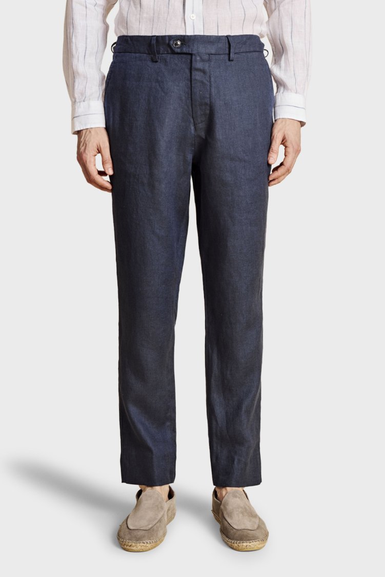 Brooks Brothers %100 Keten Normal Bel Düz Paça Erkek Pantolon BBSS26MPT022137 LACİVERT - Brooks Brothers