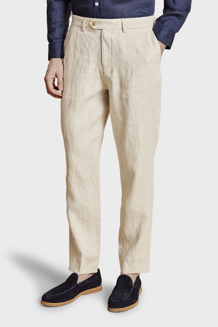 Brooks Brothers %100 Keten Normal Bel Düz Paça Erkek Pantolon BBSS26MPT022142 BEJ - Brooks Brothers