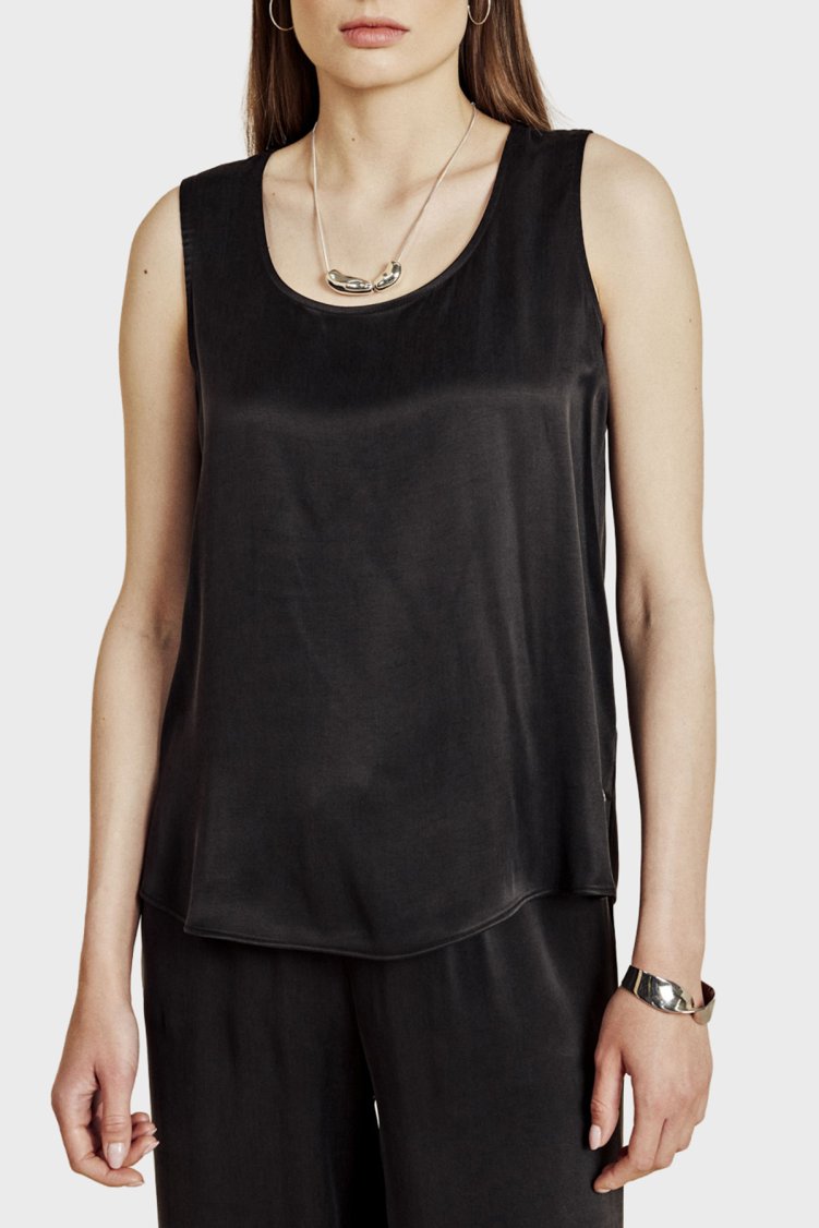 Brooks Brothers Bisiklet Yaka Basic Cupro Kadın Atlet BBSS26FBU001112 SİYAH - Brooks Brothers