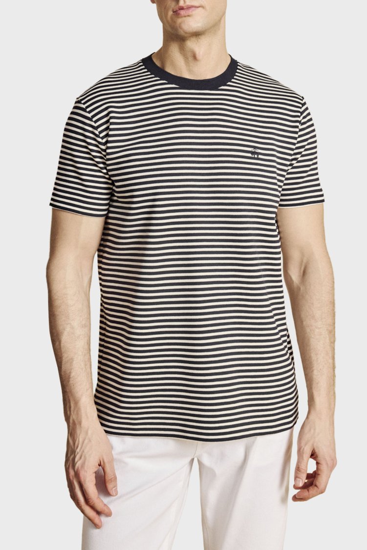 Brooks Brothers Bisiklet Yaka Çizgili T-shirt Erkek T Shirt BBSS26MTS016157 LACİVERT-BEYAZ - Brooks Brothers