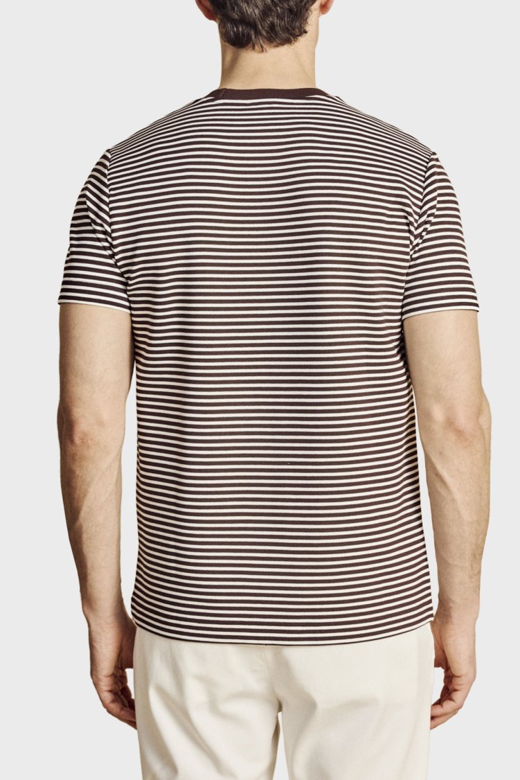 Brooks Brothers Bisiklet Yaka Çizgili T-shirt Erkek T Shirt BBSS26MTS016292 KAHVE-EKRU - Brooks Brothers (1)