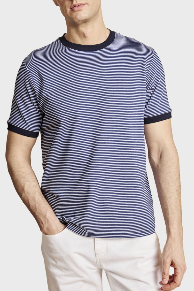 Brooks Brothers Çizgili Bisiklet Yaka T-Shirt Erkek T Shirt BBSS26MTS022157 LACİVERT-BEYAZ - Brooks Brothers