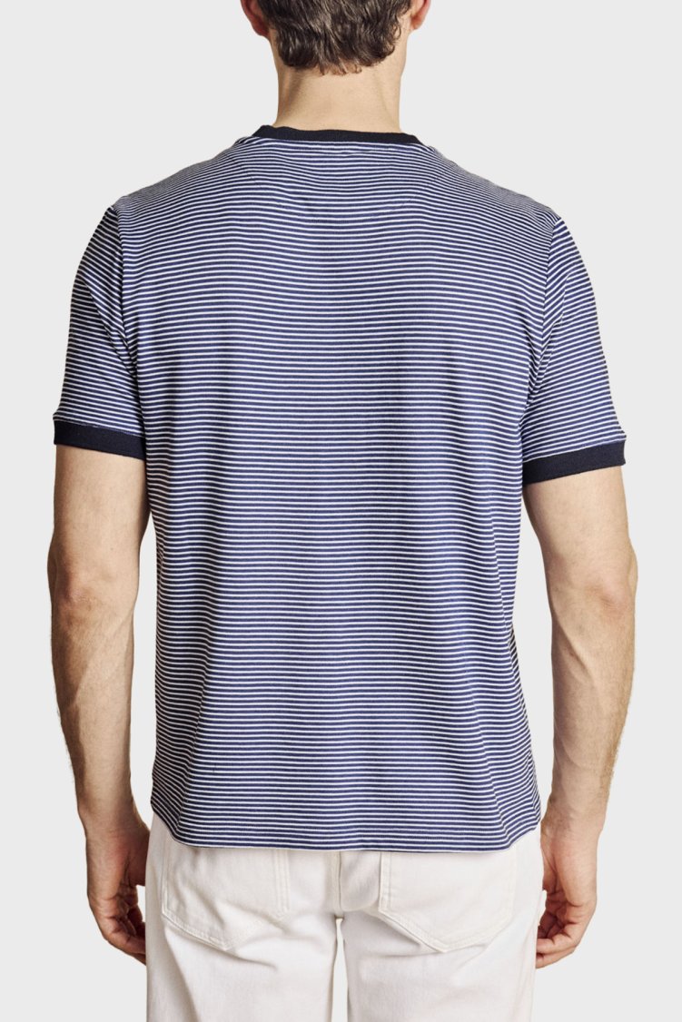 Brooks Brothers Çizgili Bisiklet Yaka T-Shirt Erkek T Shirt BBSS26MTS022157 LACİVERT-BEYAZ - Brooks Brothers (1)