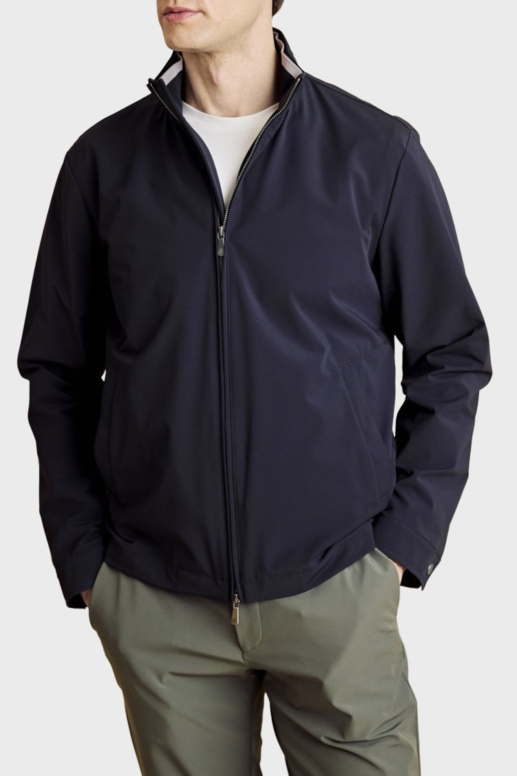 Brooks Brothers Dik Yaka Cep Detaylı Fermuarlı Erkek Mont BBSS26MJC001137 Lacivert - Brooks Brothers