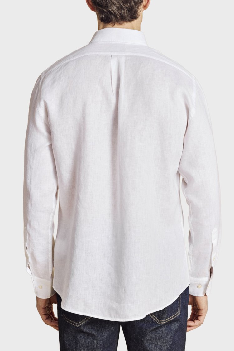 Brooks Brothers Düğmeli Yaka Regular Fit %100 Keten Uzun Kollu Erkek Gömlek BBSS26MSH022100 BEYAZ - Brooks Brothers (1)