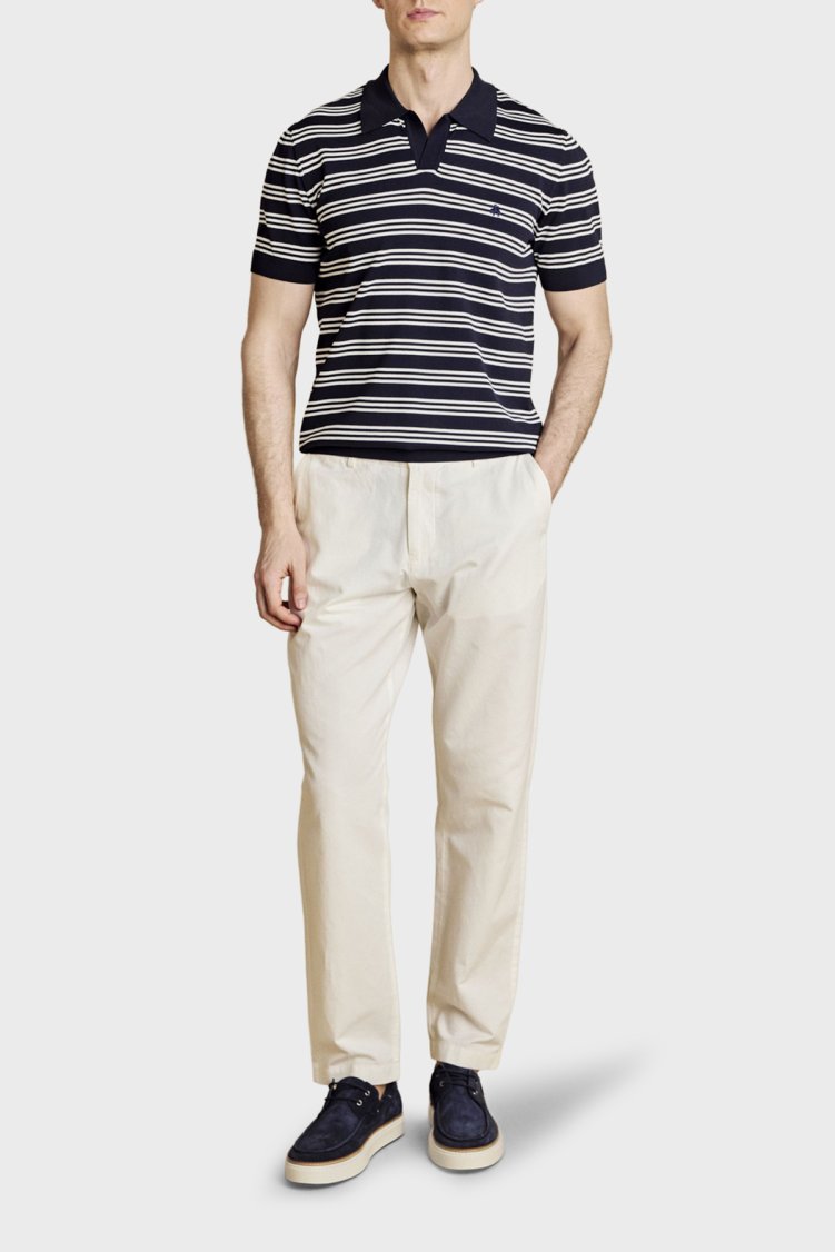 Brooks Brothers Düğmesiz Çizgili Rayon Kısa Kollu Erkek Polo Yaka Kazak BBSS26MKL013388 Lacivert Kırık Beyaz - Brooks Brothers (1)