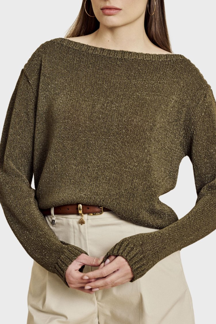 Brooks Brothers Kayık Yaka Salaş Kadın Kazak BBSS26FKL015128 HAKİ - Brooks Brothers