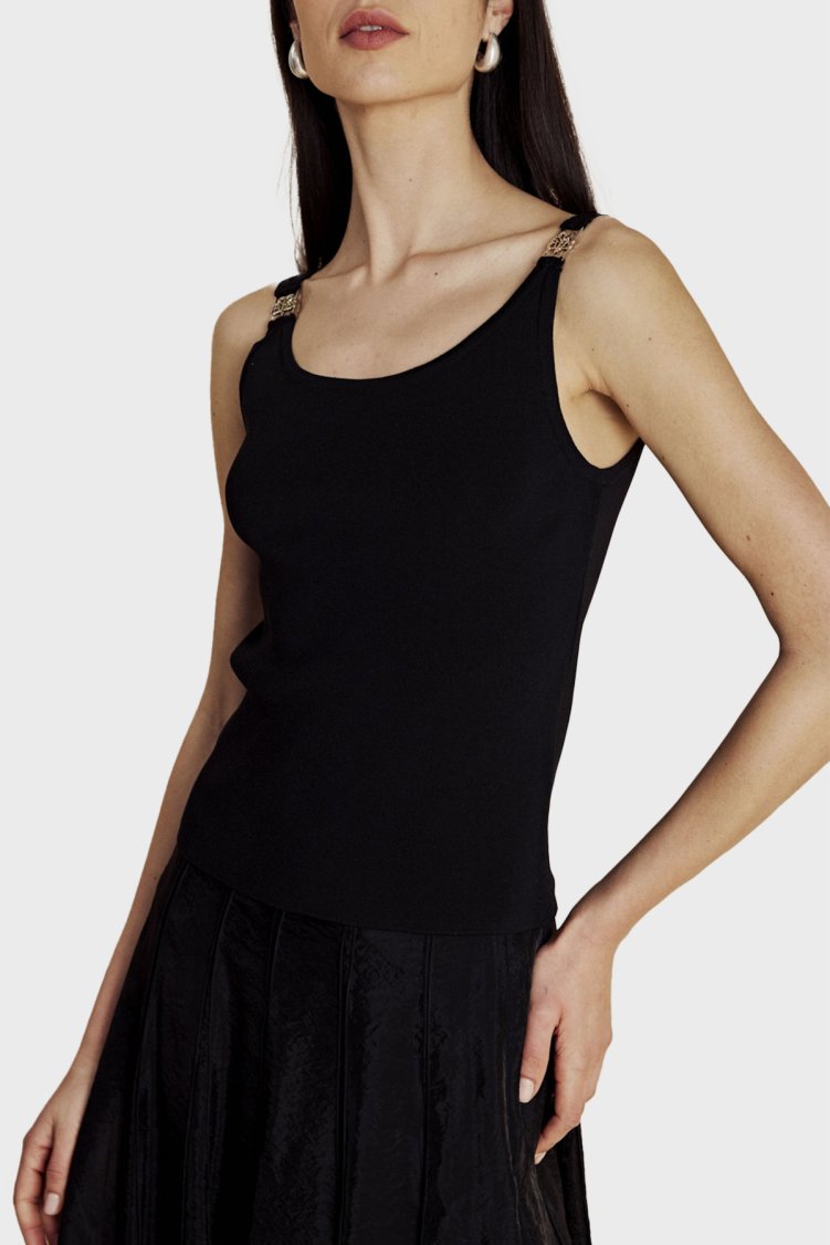 Brooks Brothers Omuz Tokalı Rayon Triko Kadın Atlet BBSS26FKT003112 SİYAH - Brooks Brothers