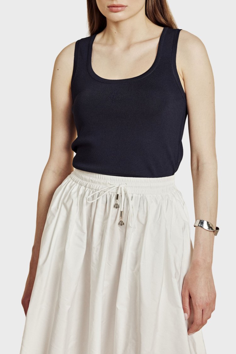 Brooks Brothers Önü Palmiye Desenli Rayon Triko Kadın Atlet BBSS26FKT002137 LACİVERT - Brooks Brothers