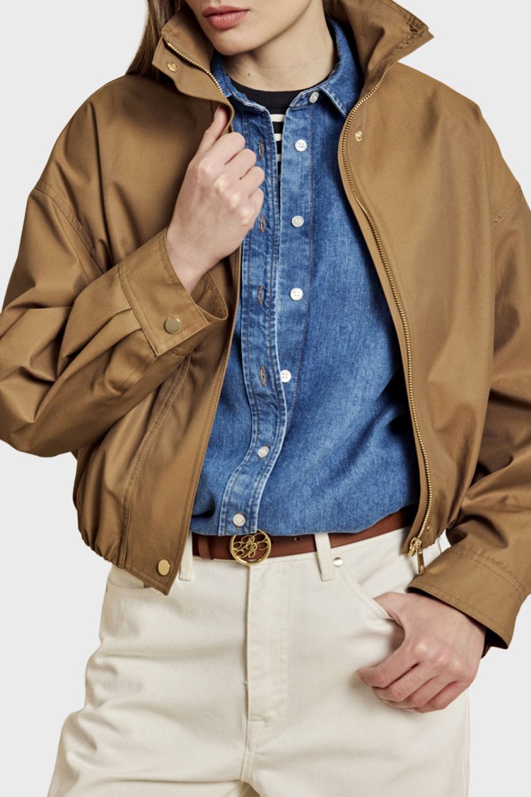 Brooks Brothers Pamuk Karışımlı Dik Yaka Fermuarlı Kadın Mont BBSS26FJC001150 KAHVE - Brooks Brothers