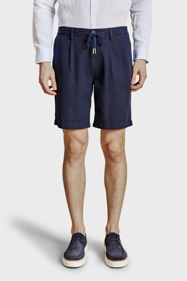 Brooks Brothers Pamuk ve Keten Karışımlı Bağcıklı Erkek Şort BBSS26MSO003137 LACİVERT - Brooks Brothers