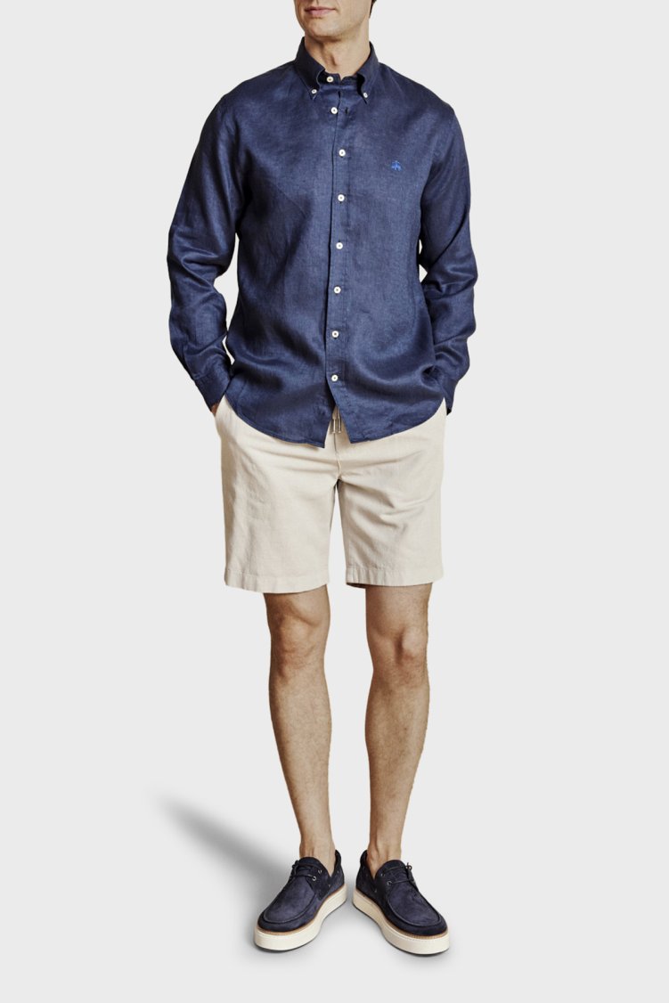 Brooks Brothers Pamuk ve Keten Karışımlı Bağcıklı Erkek Şort BBSS26MSO003164 TAŞ - Brooks Brothers