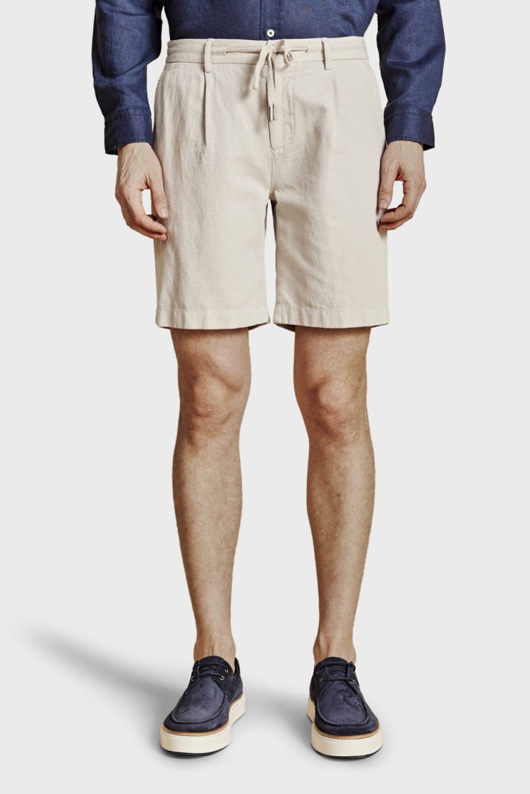 Brooks Brothers Pamuk ve Keten Karışımlı Bağcıklı Erkek Şort BBSS26MSO003164 TAŞ - Brooks Brothers (1)