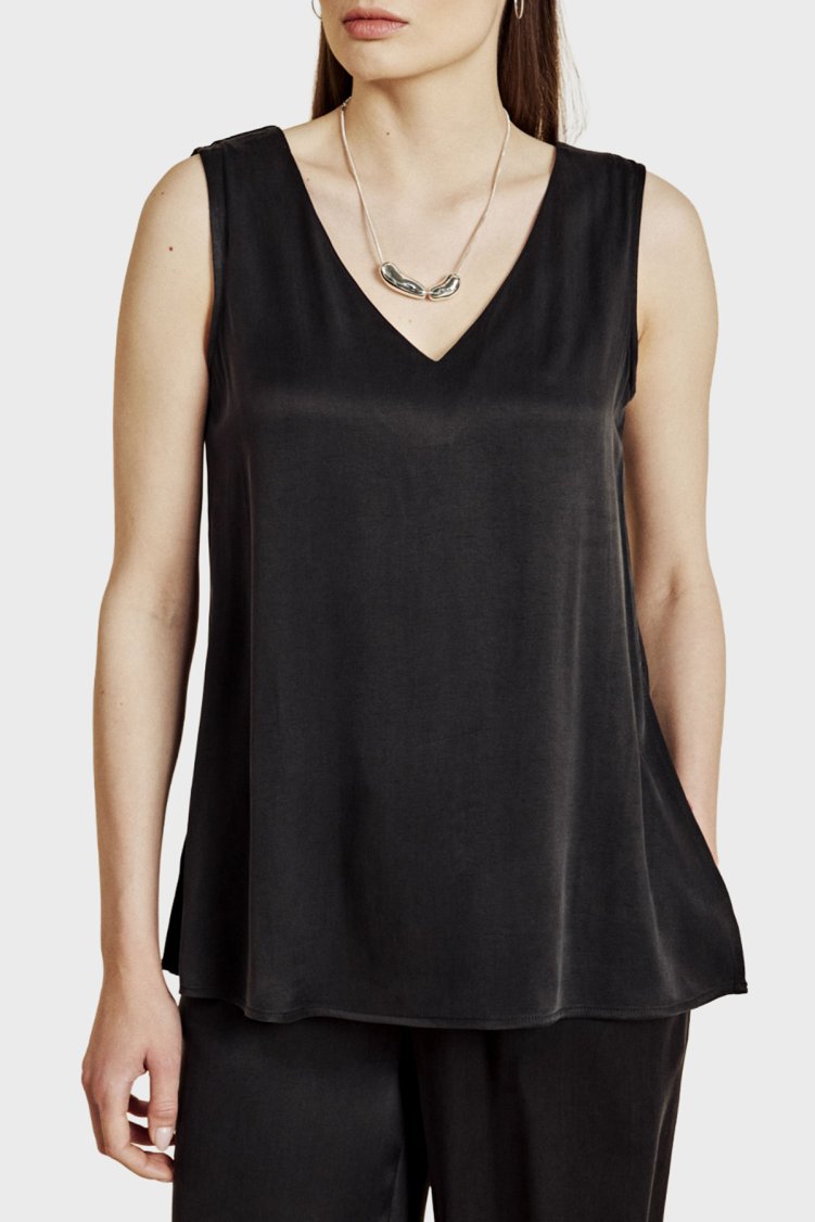 Brooks Brothers V Yaka Cupro Kadın Bluz BBSS26FBU002112 SİYAH - Brooks Brothers
