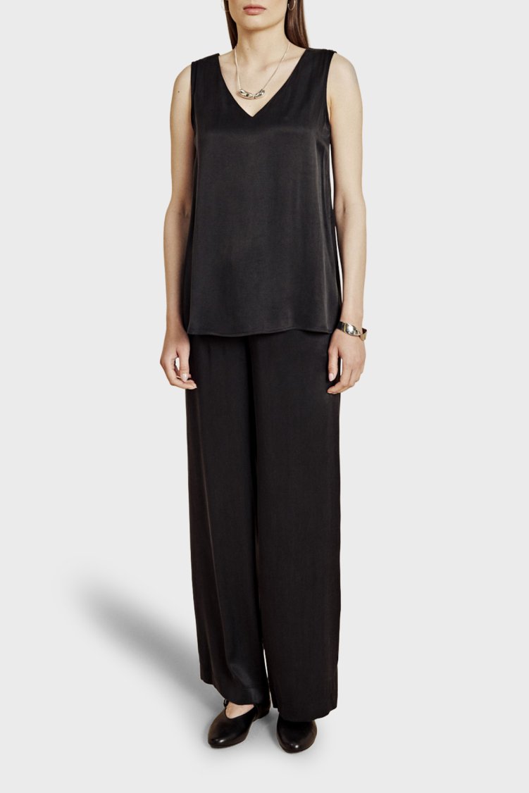 Brooks Brothers V Yaka Cupro Kadın Bluz BBSS26FBU002112 SİYAH - Brooks Brothers (1)