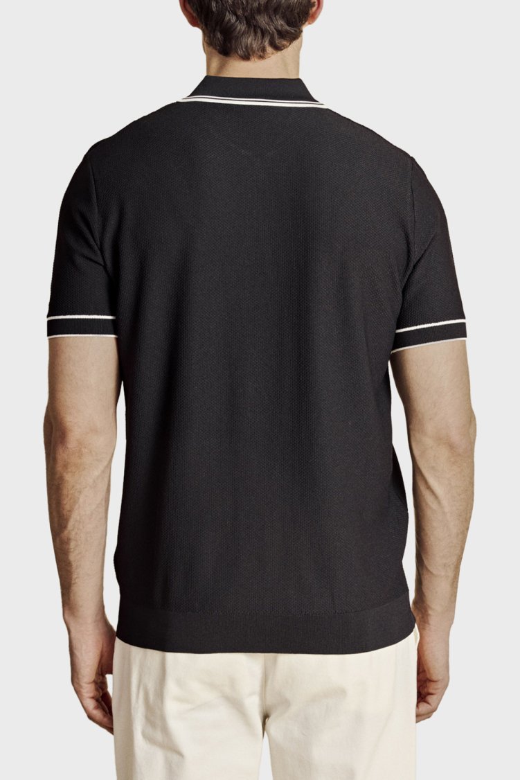 Brooks Brothers Yarım Fermuarlı Petek Örgü Rayon Kısa Kol Erkek Polo Yaka Kazak BBSS26MKL007386 Siyah-Kırık Beyaz - Brooks Brothers (1)