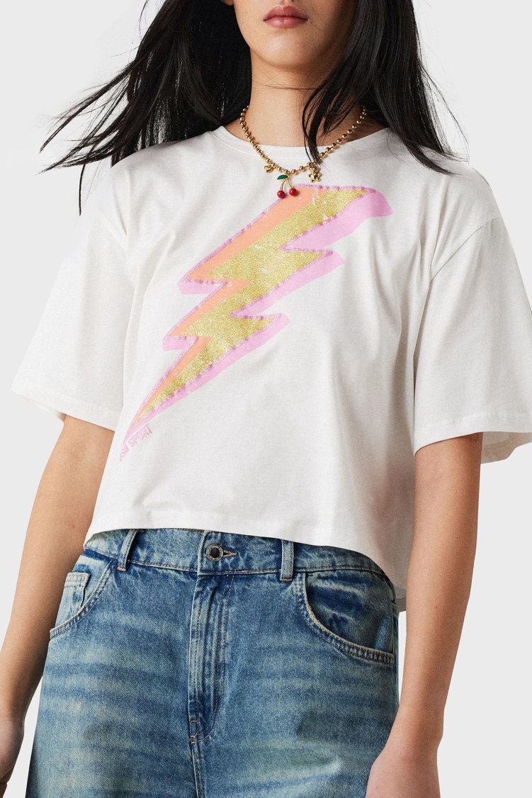 BSB Simli % 100 Pamuk Regular Fit Bisiklet Yaka Crop Kadın T Shirt 053-210114.004 BEYAZ - BSB