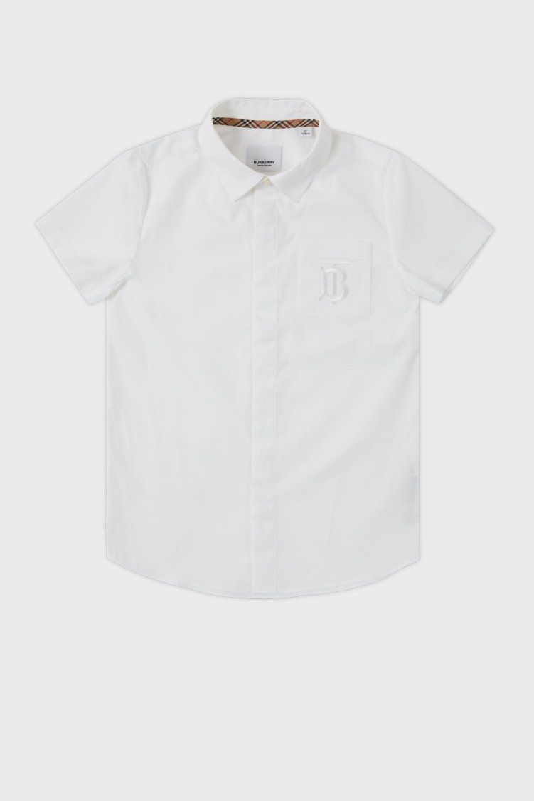 Burberry Streç Pamuklu Kısa Kollu Çocuk Gömlek 8048278 WHITE BEYAZ - Burberry