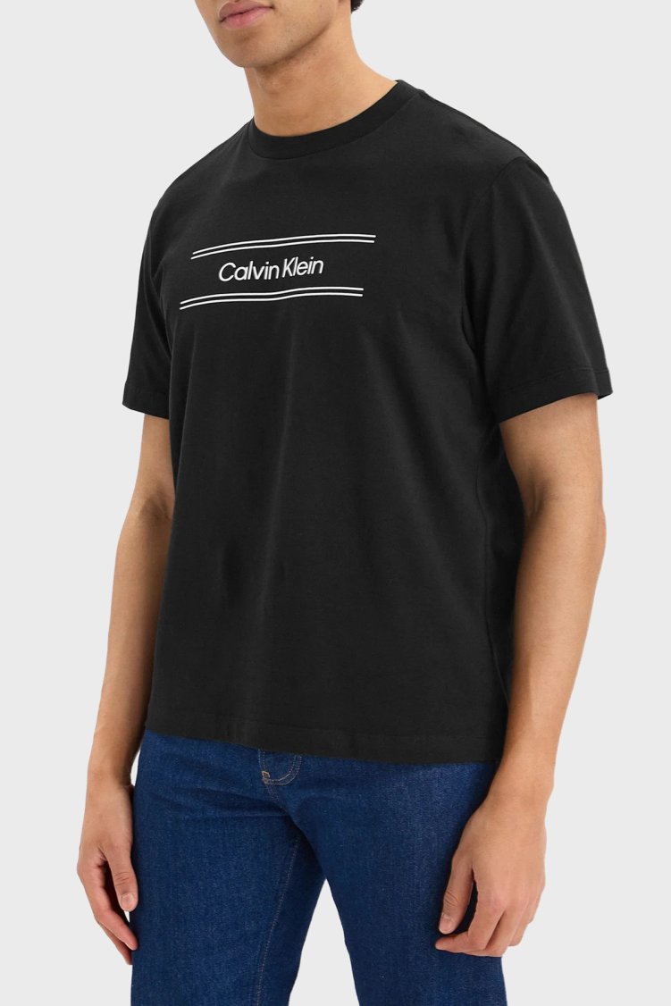 Calvin Klein % 100 Pamuk Bisiklet Yaka Logolu LV04LG813GUB1 Erkek T Shirt LV04LG813G UB1 SİYAH - Calvin Klein