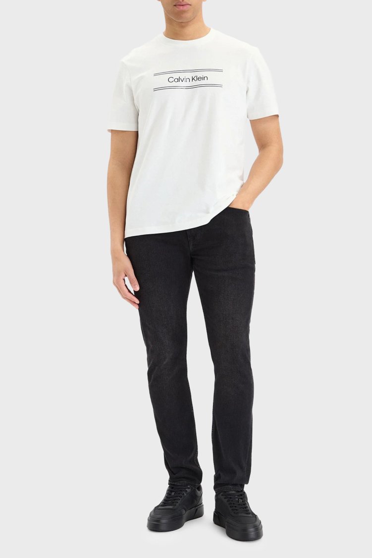 Calvin Klein % 100 Pamuk Bisiklet Yaka Logolu LV04LG813GYAF Erkek T Shirt LV04LG813G YAF BEYAZ - Calvin Klein (1)