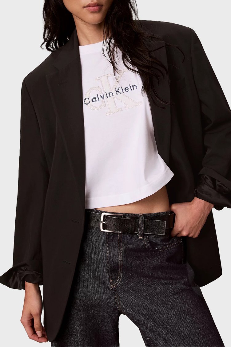 Calvin Klein % 100 Pamuk Boxy Fit Bisiklet Yaka LV047H820GYAF Kadın T Shirt LV047H820G YAF Beyaz - Calvin Klein