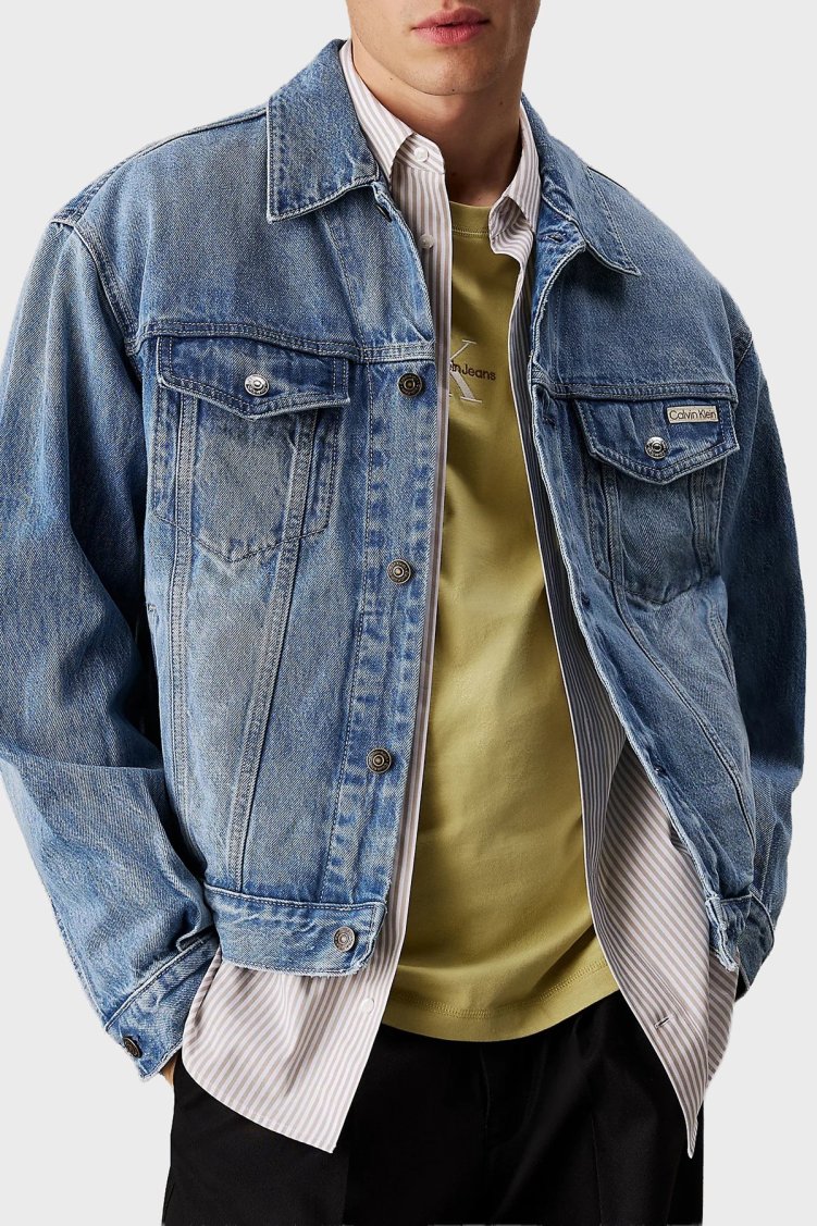 Calvin Klein % 100 Pamuk Comfort Fit Uzun Kollu LV04RB794GUBE Erkek Kot Ceket LV04RB794G UBE MAVİ - Calvin Klein