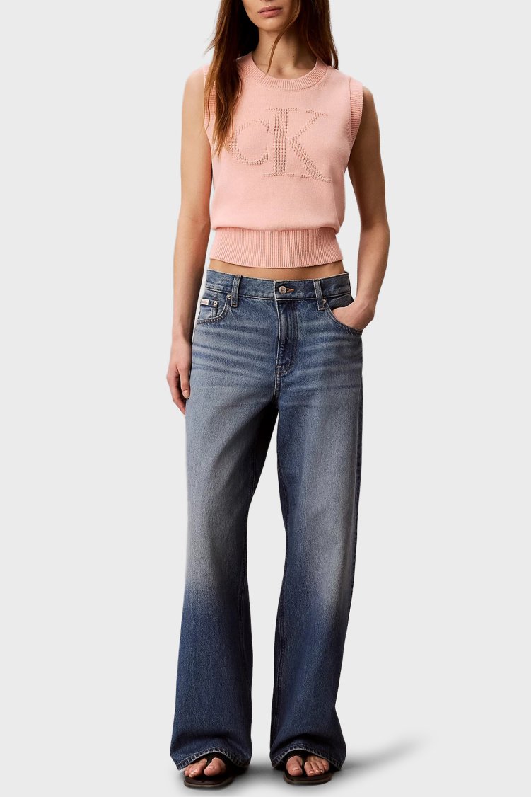 Calvin Klein % 100 Pamuk Dokulu Logo Monogramlı LV047G321G4TJ Kadın Süveter LV047G321G 4TJ Şeftali - Calvin Klein (1)
