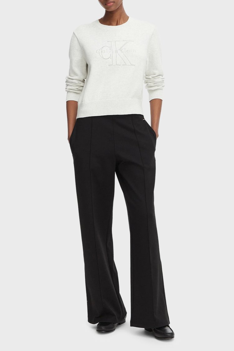 Calvin Klein % 100 Pamuk Logo Monogramlı LV047G322GP74 Kadın Sweat LV047G322G P74 AÇIK GRİ MELANJ - Calvin Klein (1)