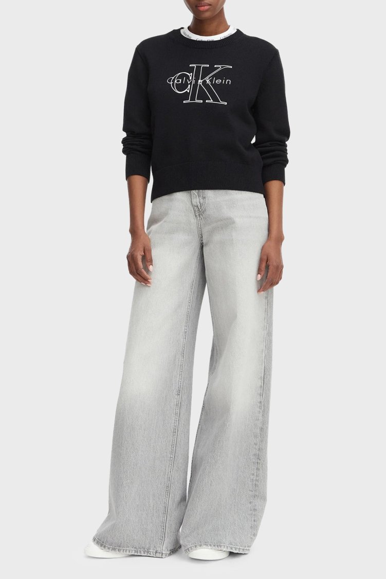 Calvin Klein % 100 Pamuk Logo Monogramlı LV047G322GUB1 Kadın Sweat LV047G322G UB1 SİYAH - Calvin Klein (1)