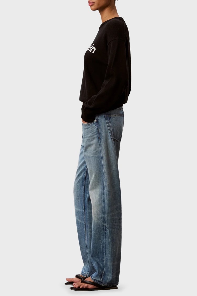 Calvin Klein % 100 Pamuk Logolu Bisiklet Yaka Örme LV044G313GUB1 Kadın Kazak LV044G313G UB1 SİYAH - Calvin Klein (1)
