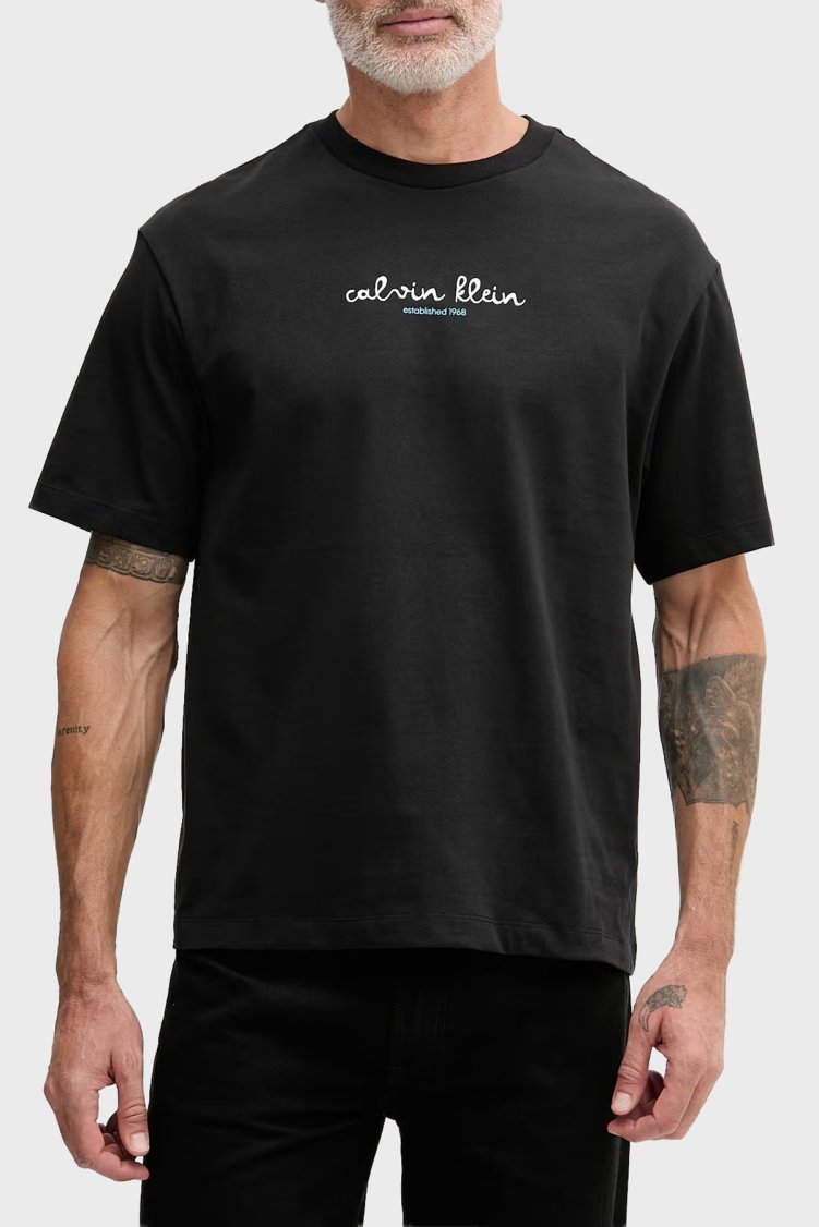 Calvin Klein % 100 Pamuk Logolu Grafik Baskılı Bisiklet Yaka LV04RG816GUB1 Erkek T Shirt LV04RG816G UB1 SİYAH - Calvin Klein