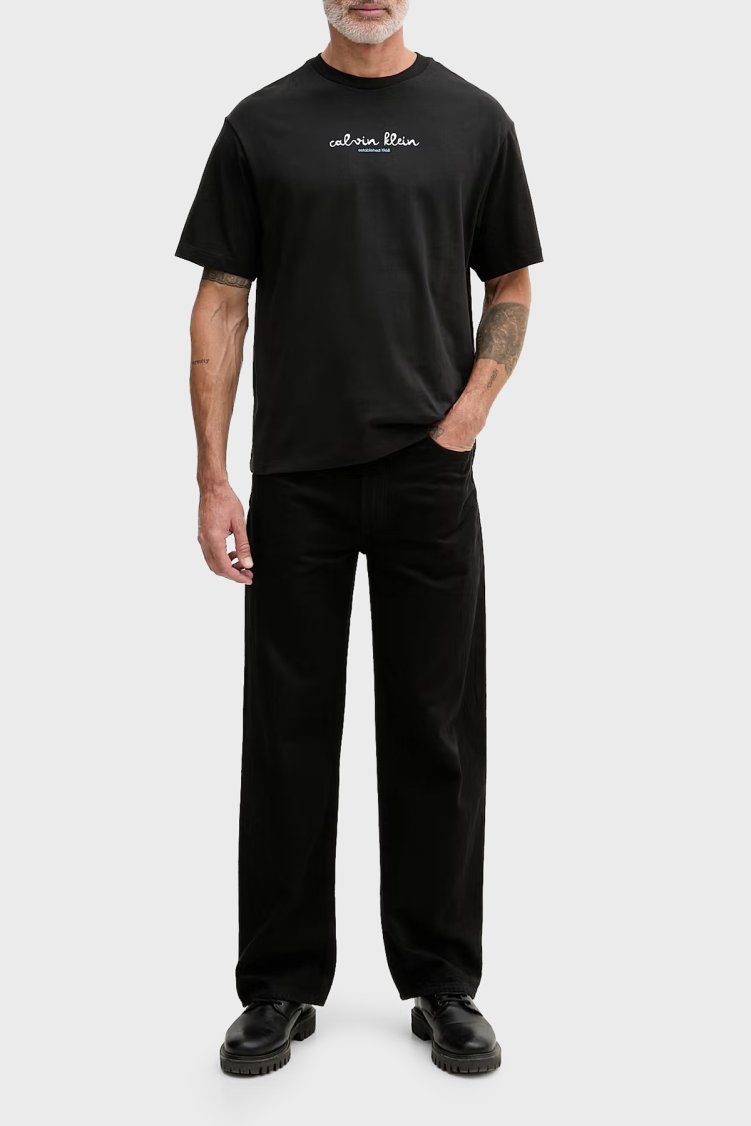 Calvin Klein % 100 Pamuk Logolu Grafik Baskılı Bisiklet Yaka LV04RG816GUB1 Erkek T Shirt LV04RG816G UB1 SİYAH - Calvin Klein (1)