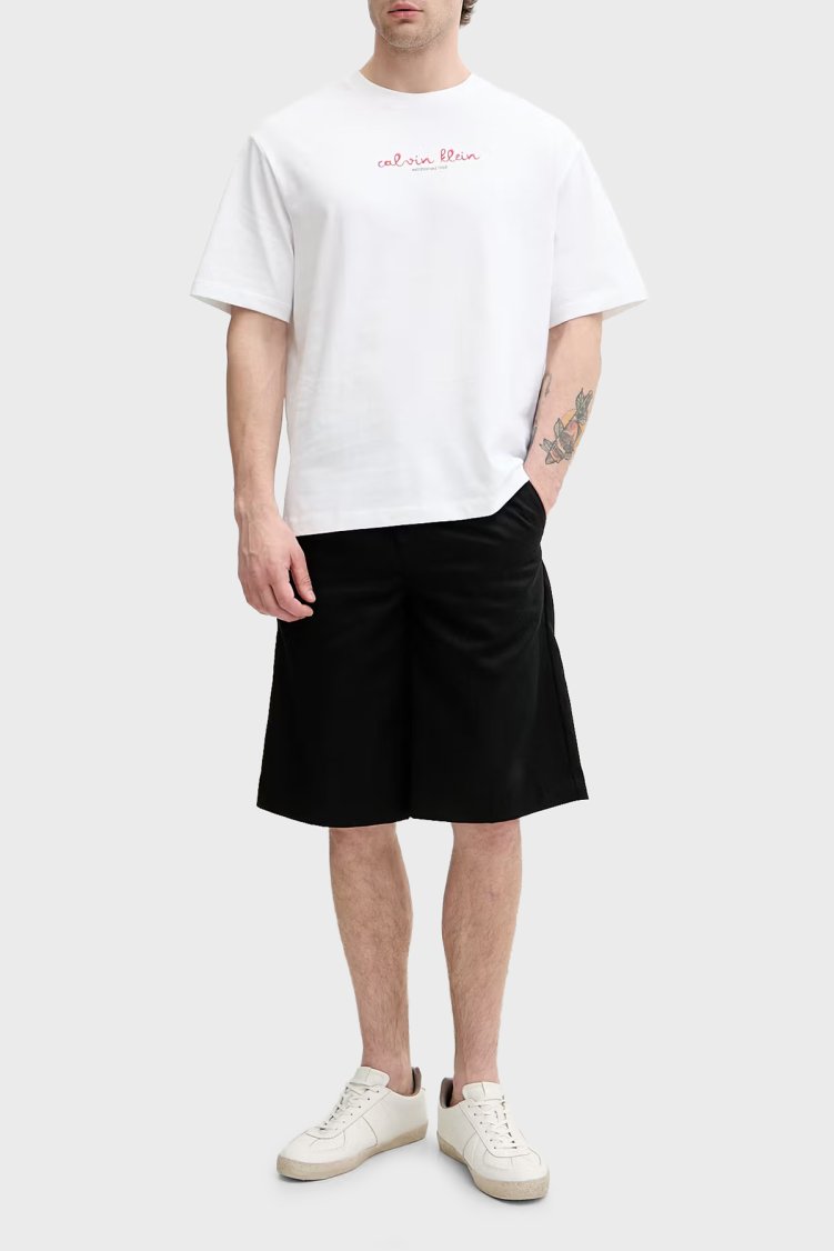 Calvin Klein % 100 Pamuk Logolu Grafik Baskılı Bisiklet Yaka LV04RG816GYAF Erkek T Shirt LV04RG816G YAF BEYAZ - Calvin Klein
