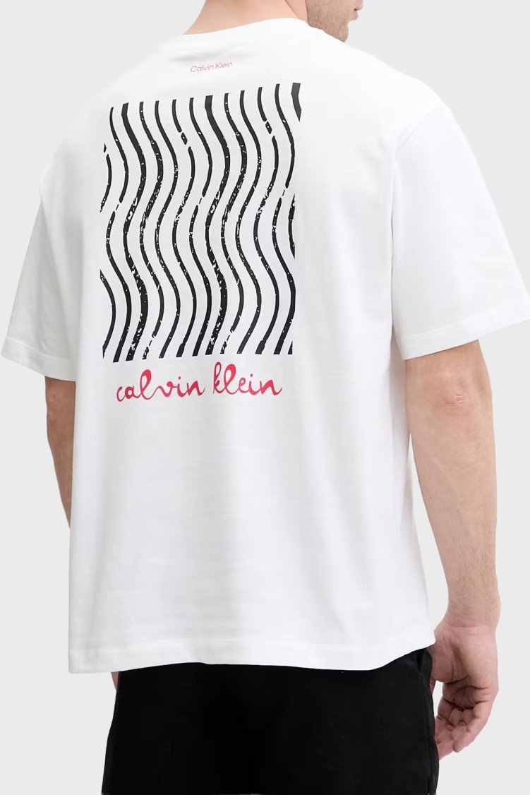Calvin Klein % 100 Pamuk Logolu Grafik Baskılı Bisiklet Yaka LV04RG816GYAF Erkek T Shirt LV04RG816G YAF BEYAZ - Calvin Klein (1)