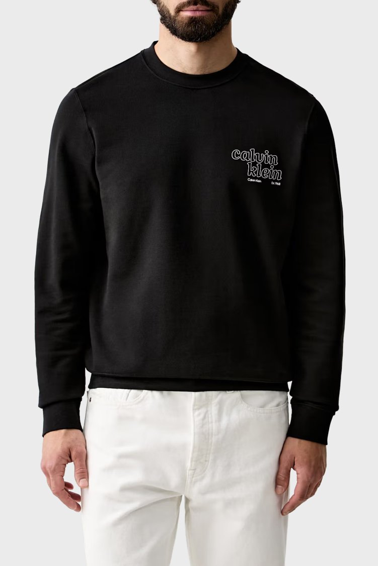 Calvin Klein % 100 Pamuk Logolu Regular Fit Bisiklet Yaka LV04RG274GUB1 Erkek Sweat LV04RG274G UB1 SİYAH - Calvin Klein